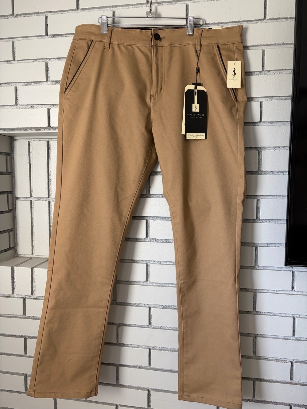Scott James Men's Tan Chino Pants — Classic Straight Fit
